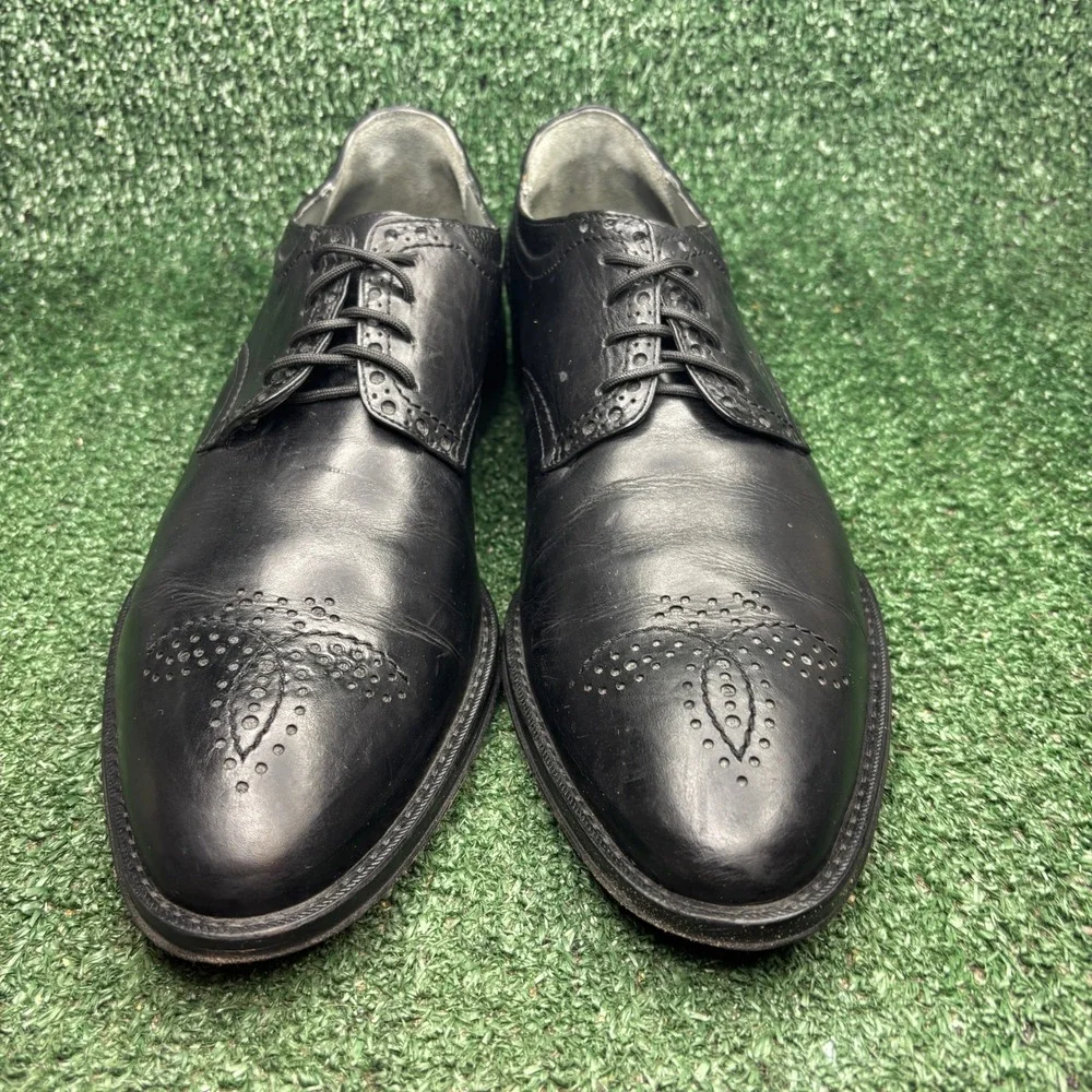 Franco Cuadra Brogue Medallion Toe Pebble Grain Leather Derby Shoes Black Men 10